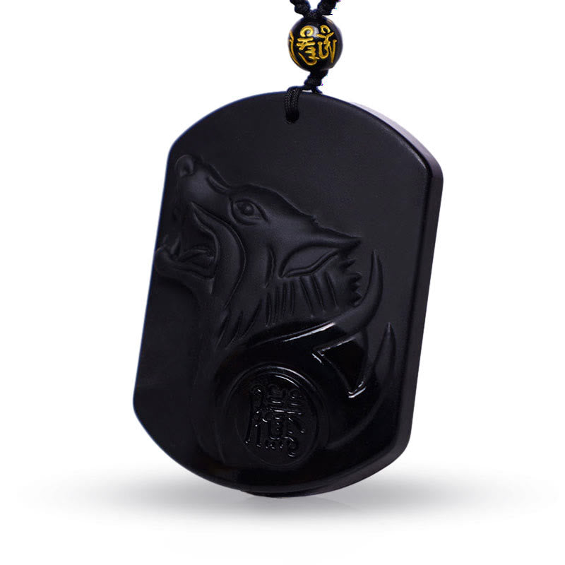 Buddha Stones Ketting met wolfmotief van zwarte obsidiaansteen - image 2