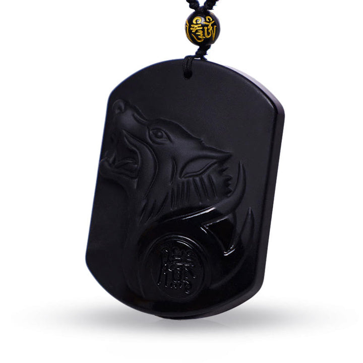 Buddha Stones Ketting met wolfmotief van zwarte obsidiaansteen - image 2
