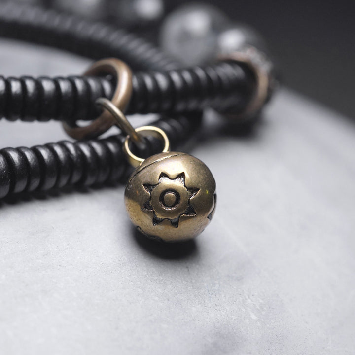 Buddha Stones Armband voor stellen met zwarte rutielkwarts, ebbenhout en koper, symbool van wijsheid. - image 6