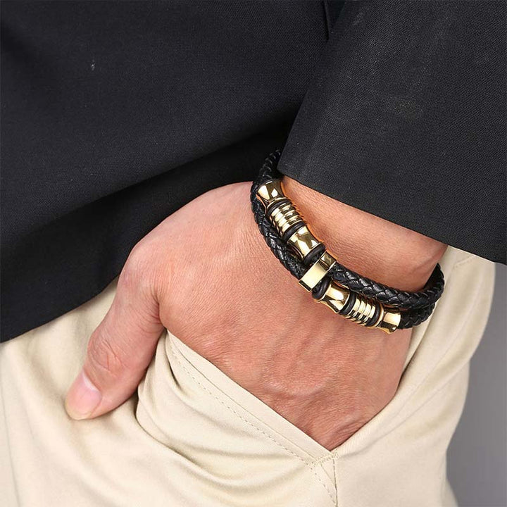 Buddha Stones Armband van gelaagd leer met weefpatroon - image 9