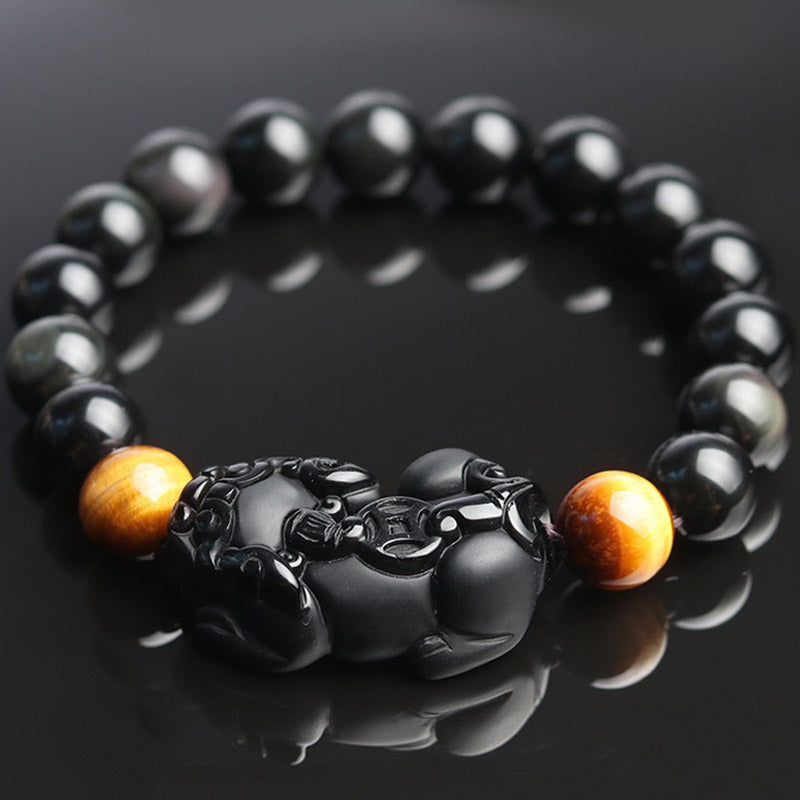 Buddha Stones Feng Shui PiXiu Regenboog Obsidiaan Tijgeroog Armband - image 1