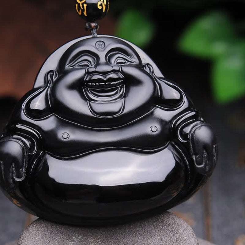 Buddha Stones Lachende Boeddha zwarte obsidiaan transformatie hanger Ketting - Zwarte obsidiaan - image 0