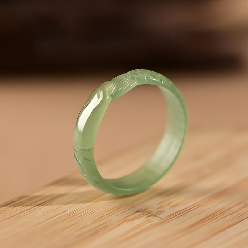 Buddha Stones Hetian Witte Jade Cyan Jade Koi Vis Succes Geluk Ring - Cyan Jade (Succes ♥ Genezing) - 21 mm - image 1