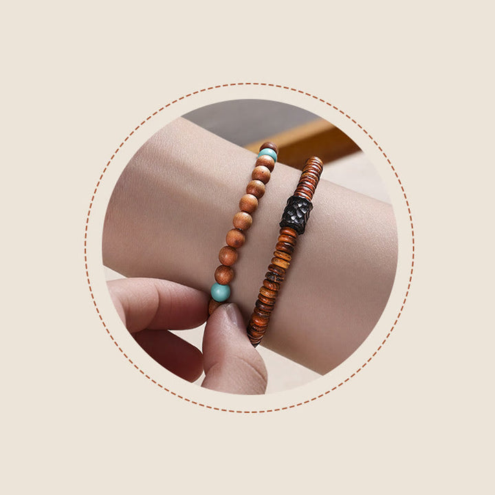 Buddha Stones Sandelhout Turkoois Beschermende Dubbele Armband - image 9