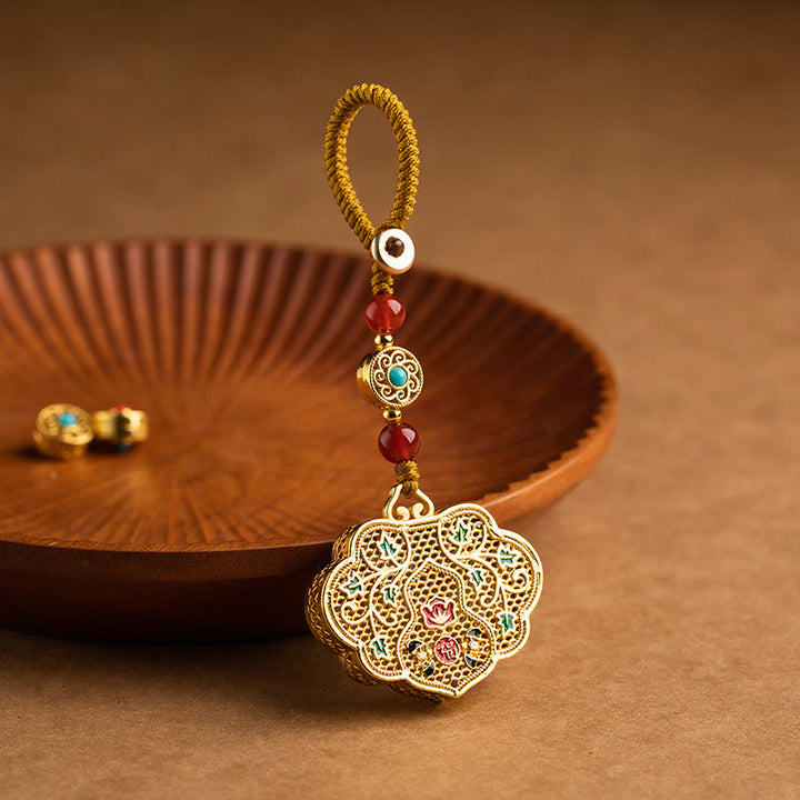 Buddha Stones Sleutelhanger met gelukssymbool en slotje van het Fu-personage. - Slot van Goede Wensen - image 0