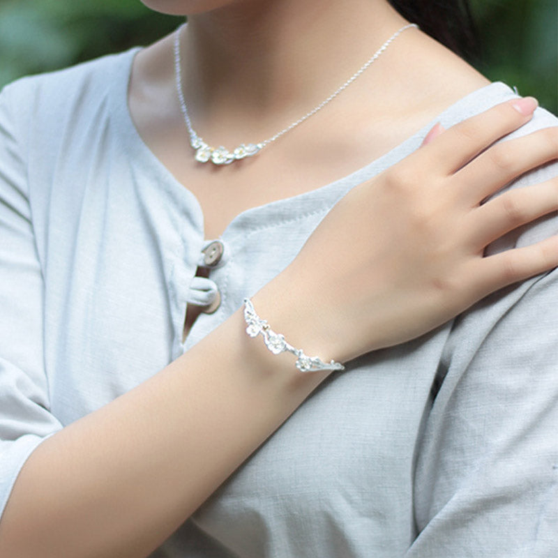 Buddha Stones Verstelbare Armband met pruimenbloemmotief van 925 sterling zilver - image 10