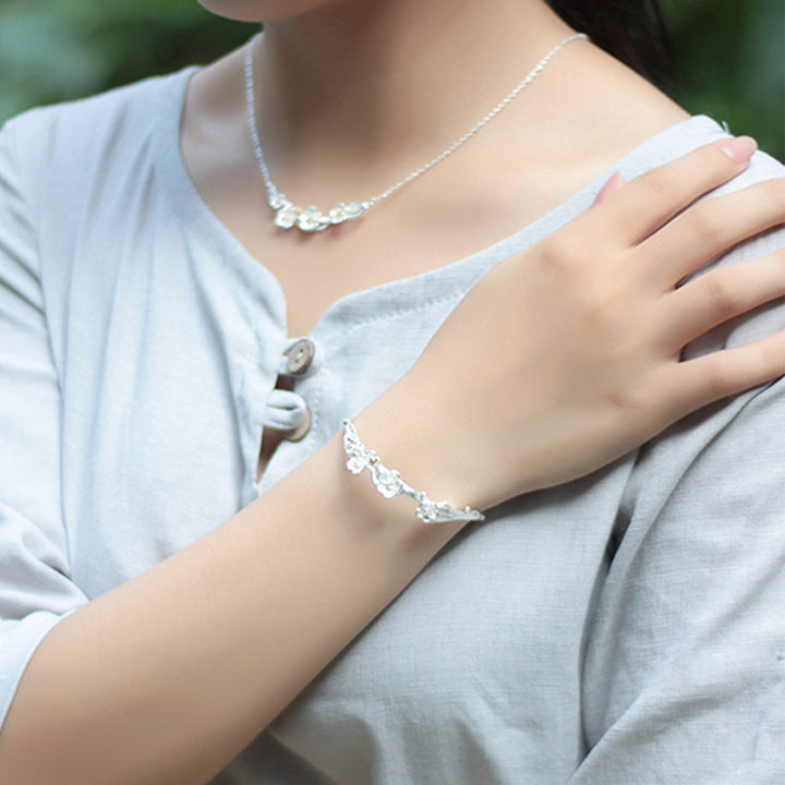 Buddha Stones Verstelbare Armband met pruimenbloemmotief van 925 sterling zilver - image 10
