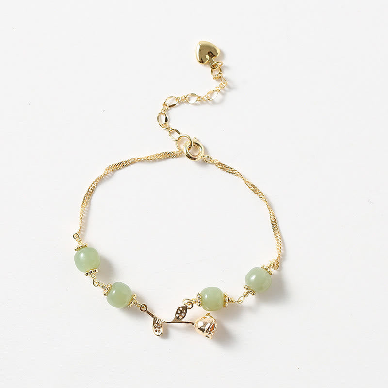 Buddha Stones 14-karaats vergulde Hetian jade gouden rozenbloem Armband - image 3