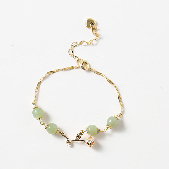 Buddha Stones 14-karaats vergulde Hetian jade gouden rozenbloem Armband - image 3