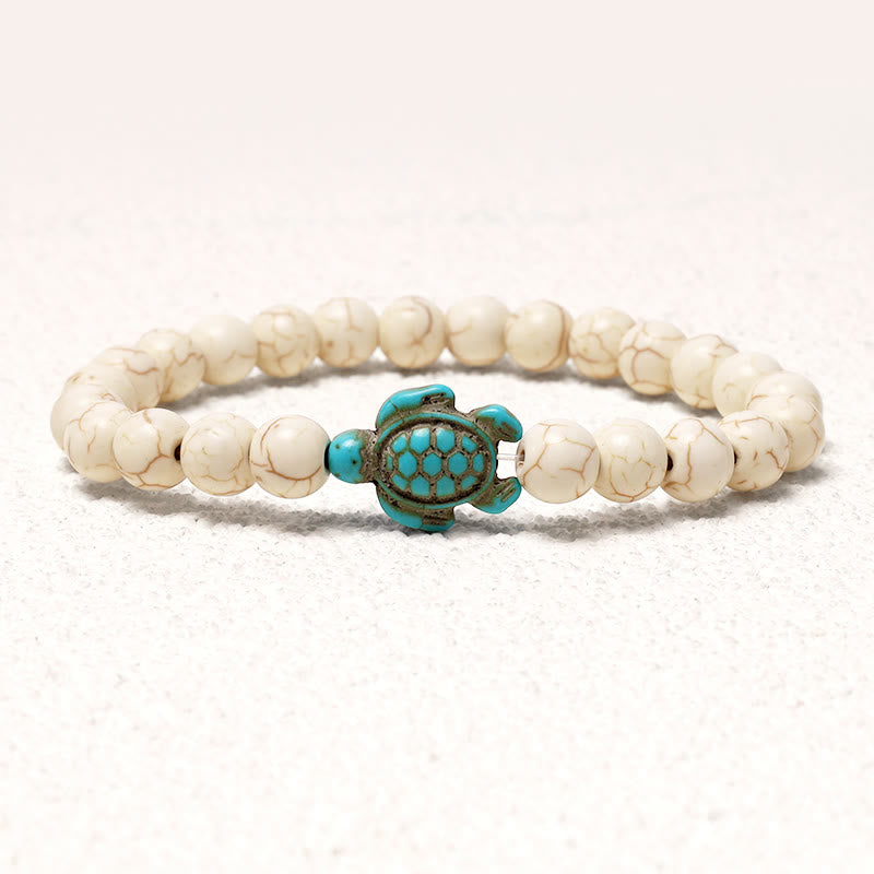 Buddha Stones Armband met natuurstenen afbeelding van een zeeschildpad en turkooizen zegenmotief - Witte turkoois - image 6