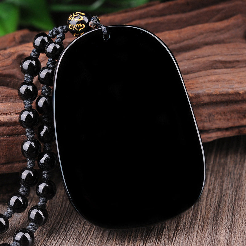 Buddha Stones Ketting met draak en symbool van vervulling van zwarte obsidiaansteen - image 4