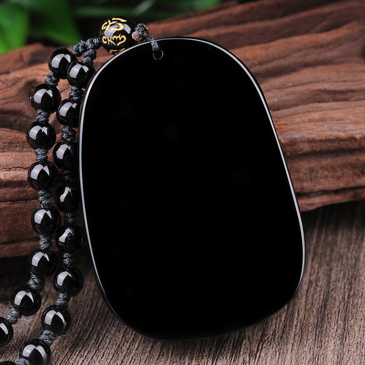 Buddha Stones Ketting met draak en symbool van vervulling van zwarte obsidiaansteen - image 4