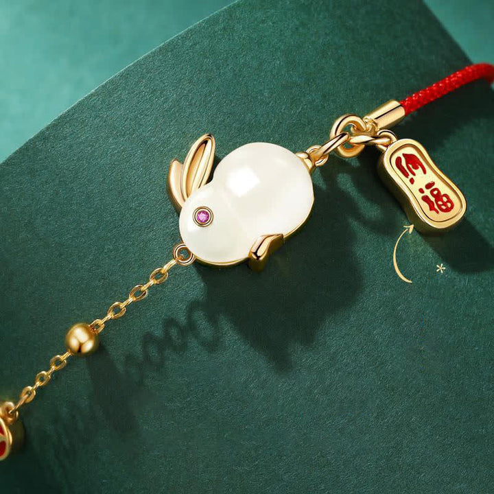 Buddha Stones Jaar van het Konijn Witte Jade Geluk Rode Koord Ketting Armband - image 3