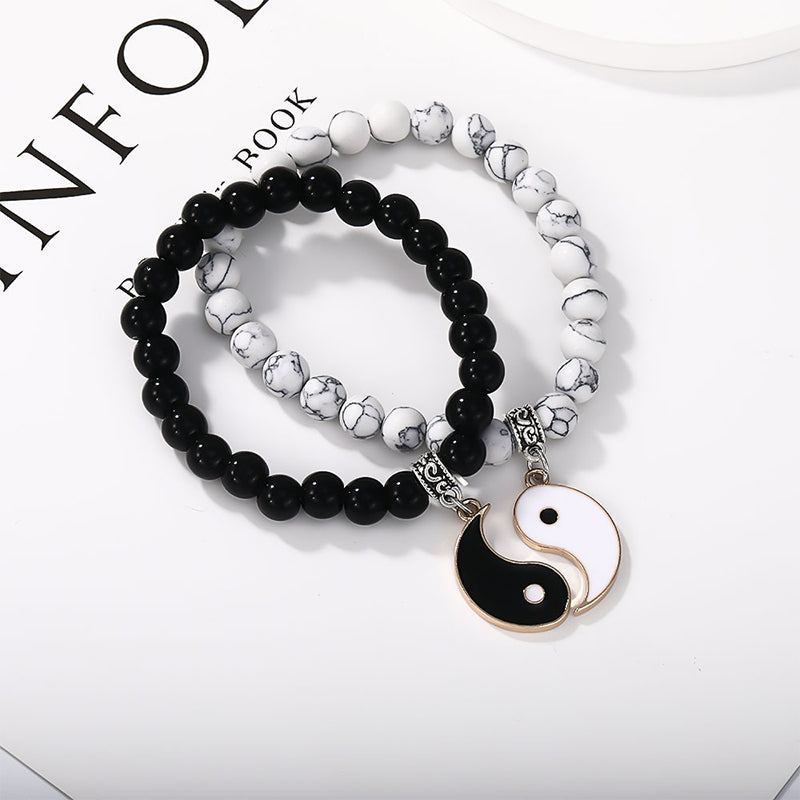Buddha Stones 2 stuks zwarte onyx en witte turkooizen kralen Yin Yang Armband voor stellen - Goud, zwarte onyx en witte turkoois - image 14