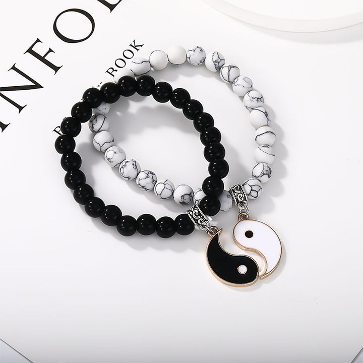 Buddha Stones 2 stuks zwarte onyx en witte turkooizen kralen Yin Yang Armband voor stellen - Goud, zwarte onyx en witte turkoois - image 14