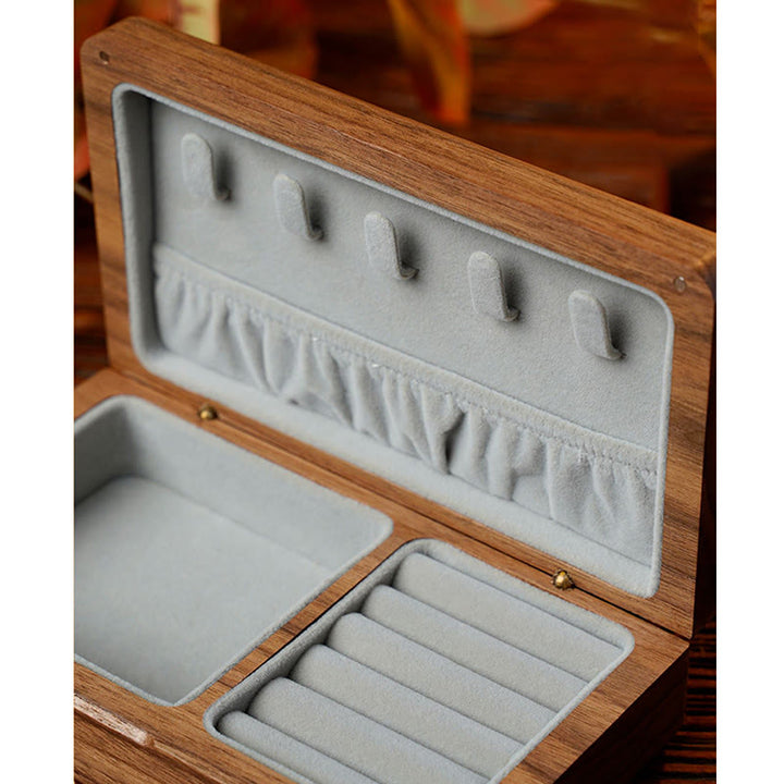 Vintage handgemaakte Sieraden opbergdoos van zwart walnoothout, houten geschenkdoos - image 11