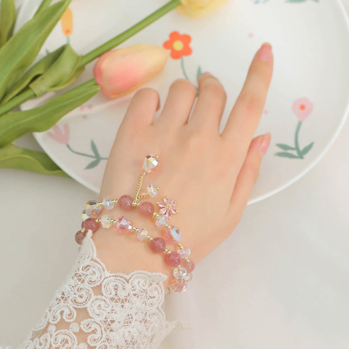 Buddha Stones Aardbeikwarts Zirkoon Bloem Helende Dubbele Armband - image 3