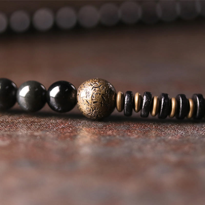 Buddha Stones Regenboog Obsidiaan Ebbenhout Koper Positieve Meerlaagse Armband - image 5