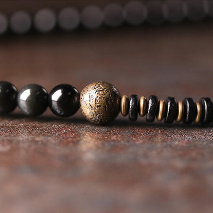 Buddha Stones Regenboog Obsidiaan Ebbenhout Koper Positieve Meerlaagse Armband - image 5