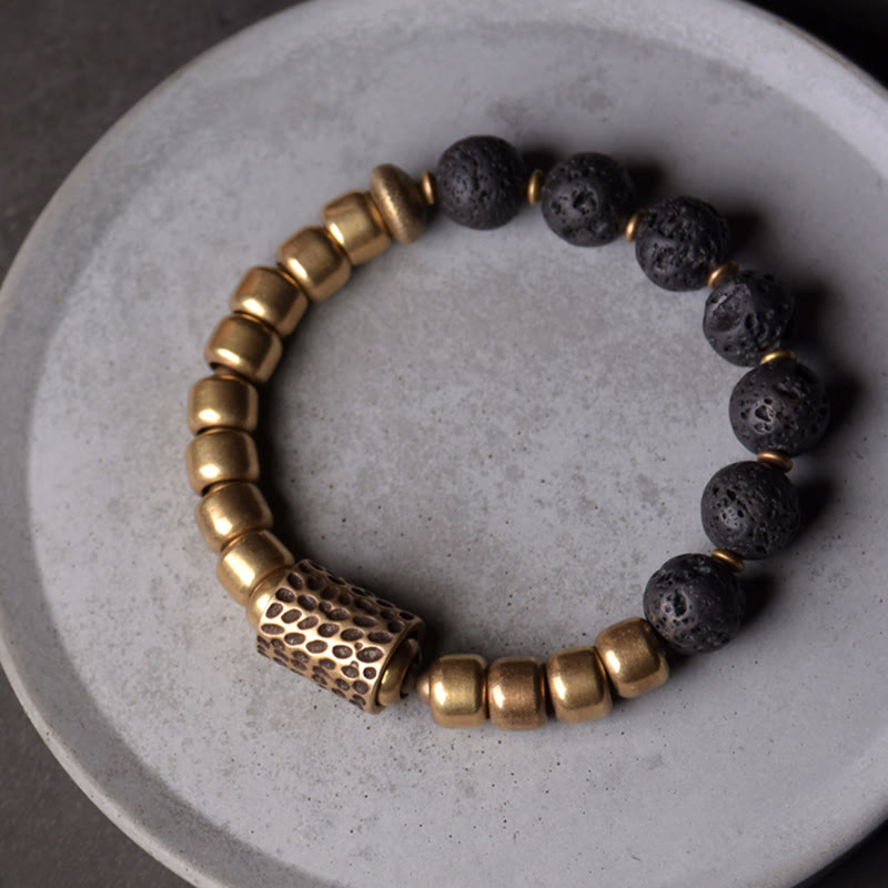 Buddha Stones Lavasteen, regenboogobsidiaan, messing, ondersteunende en helende Armband - image 1