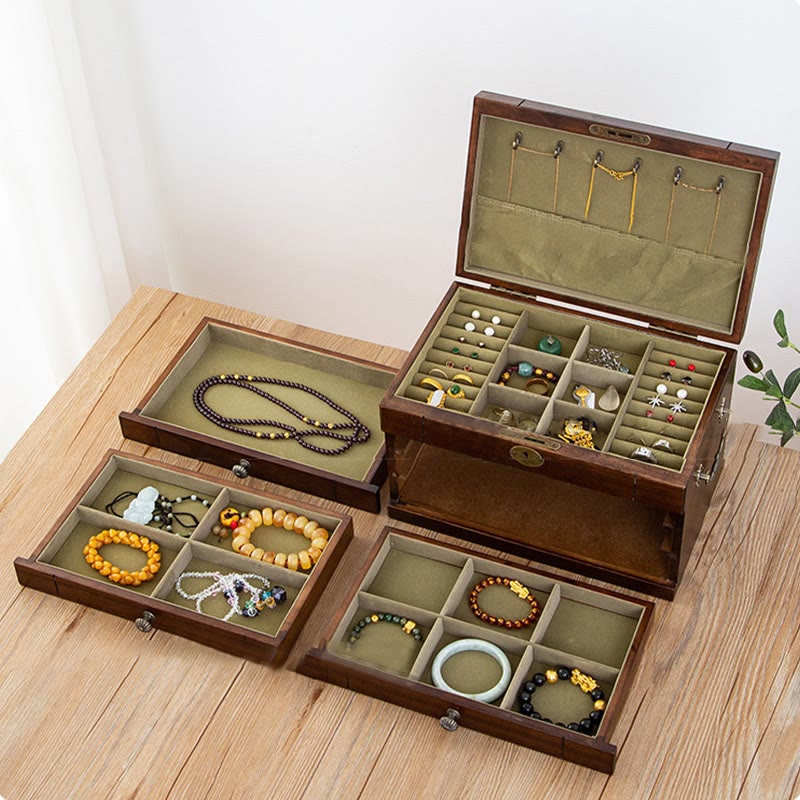 Buddha Stones Retro massief houten sieradendoos, vierlaagse houten Sieraden opbergdoos - image 3