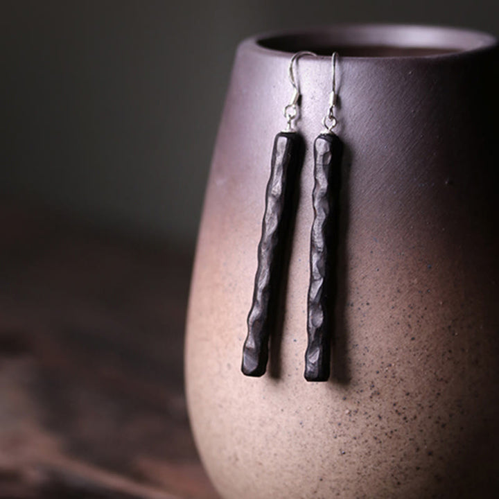 Buddha Stones Oorbellen met 925 sterling zilveren ebbenhouten textuur, in de vorm van een vredessymbool. - image 11