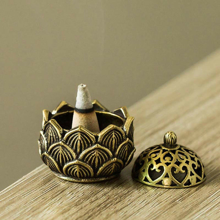 Tibetaanse mini- Wierook van koper met lotusmotief voor meditatie - Lotus - image 0