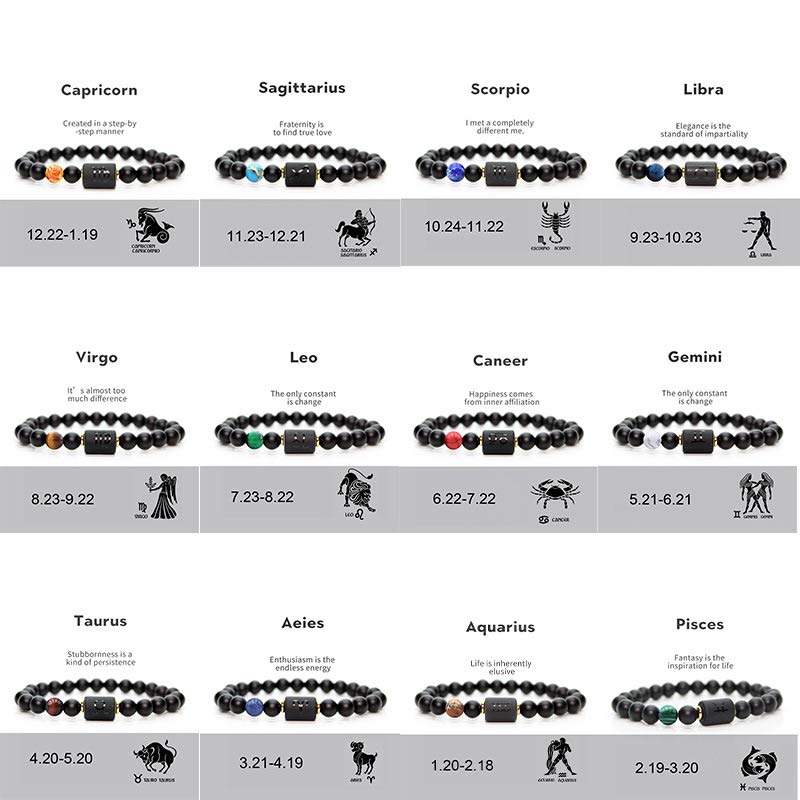 Buddha Stones Verstelbare Armband van zwarte onyx met de 12 sterrenbeelden van de dierenriem - image 12