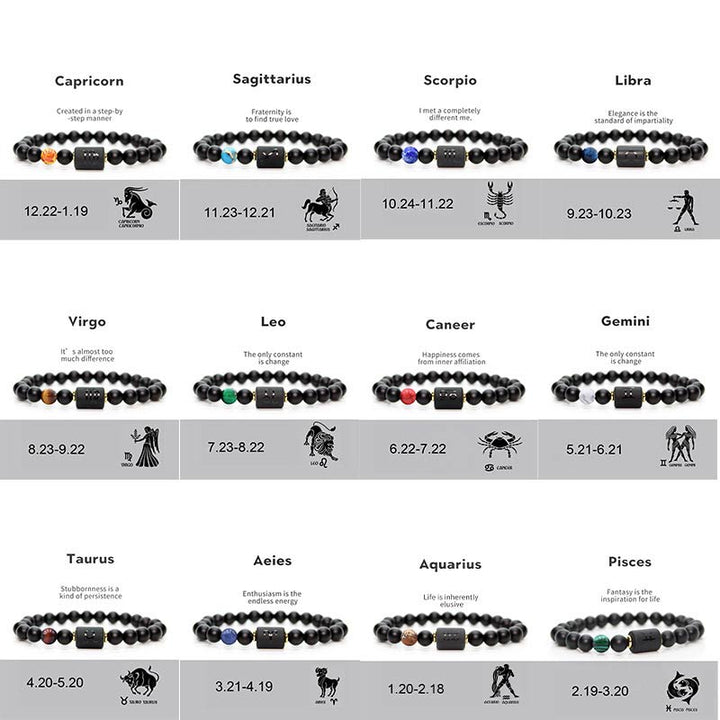 Buddha Stones Verstelbare Armband van zwarte onyx met de 12 sterrenbeelden van de dierenriem - image 12