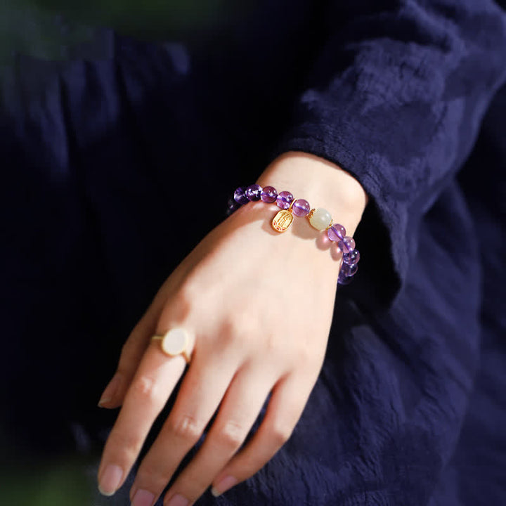 Buddha Stones Natuurlijke amethistkristal Hetian jade helende Armband - image 3