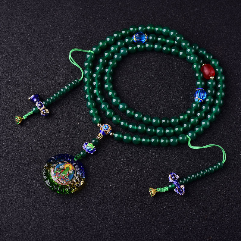 Buddha Stones 108 Mala kralen natuurlijke groene agaat Bodhisattva Groene Tara Manifestatie Armband - 10mm - image 0