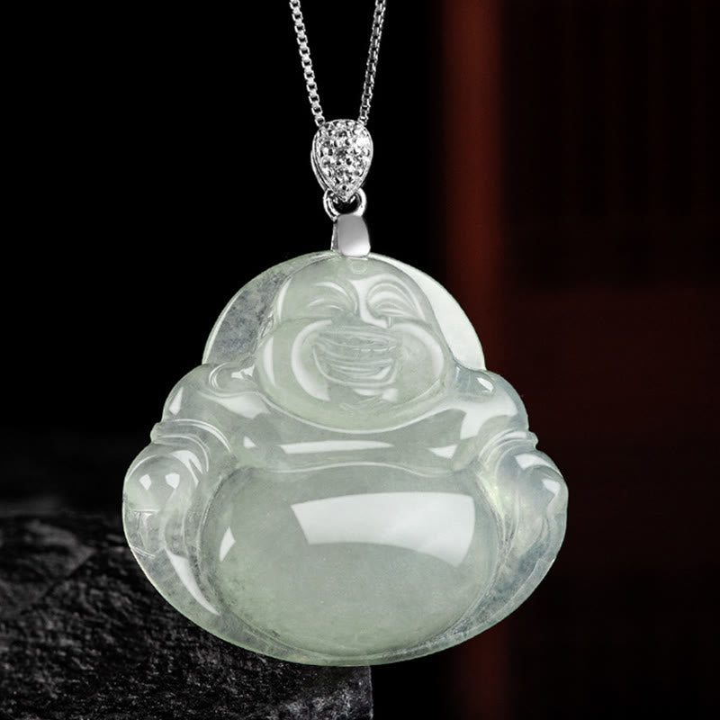 Buddha Stones Natuurlijke jade lachende Boeddha welvaart overvloed ketting Ketting van titaniumstaal - image 5
