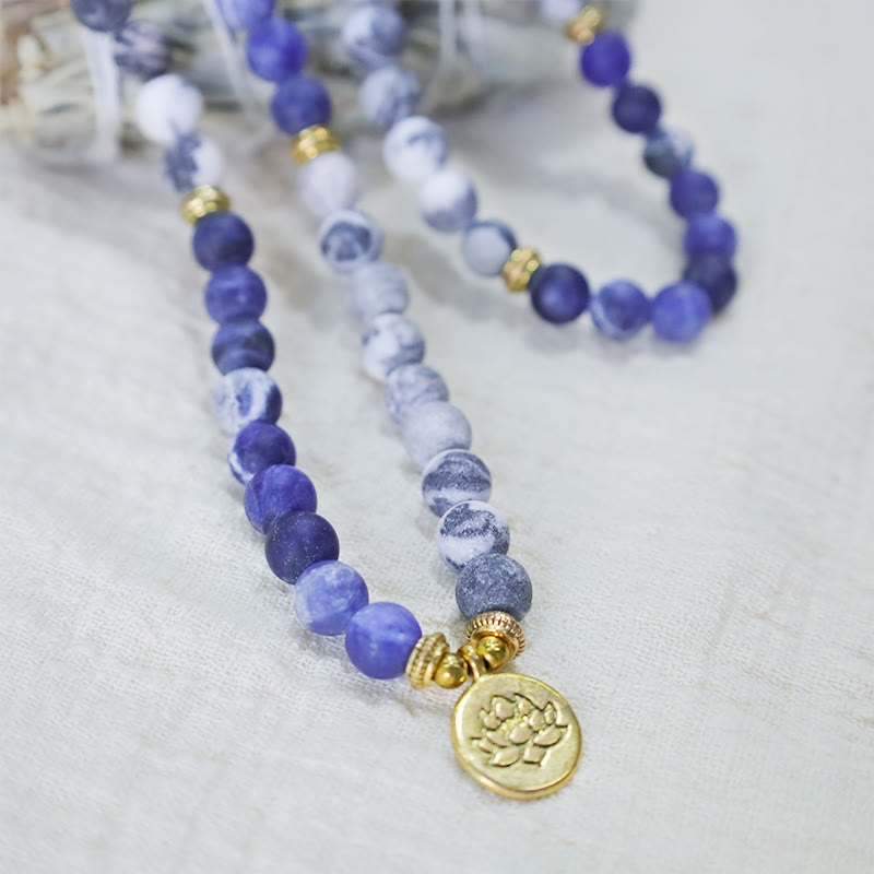 Buddha Stones 108 natuurlijke Picasso jaspis en blauwe steen Mala kralen lotus hanger Armband - image 1