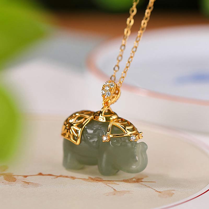 Buddha Stones Ketting met jade olifantje, symbool voor geluk en zegen. - image 3