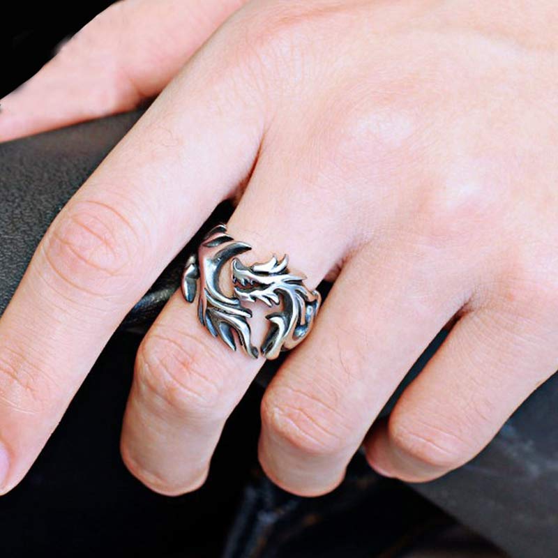 Buddha Stones Verstelbare Ring met drakenpatroon voor extra bescherming. - image 5