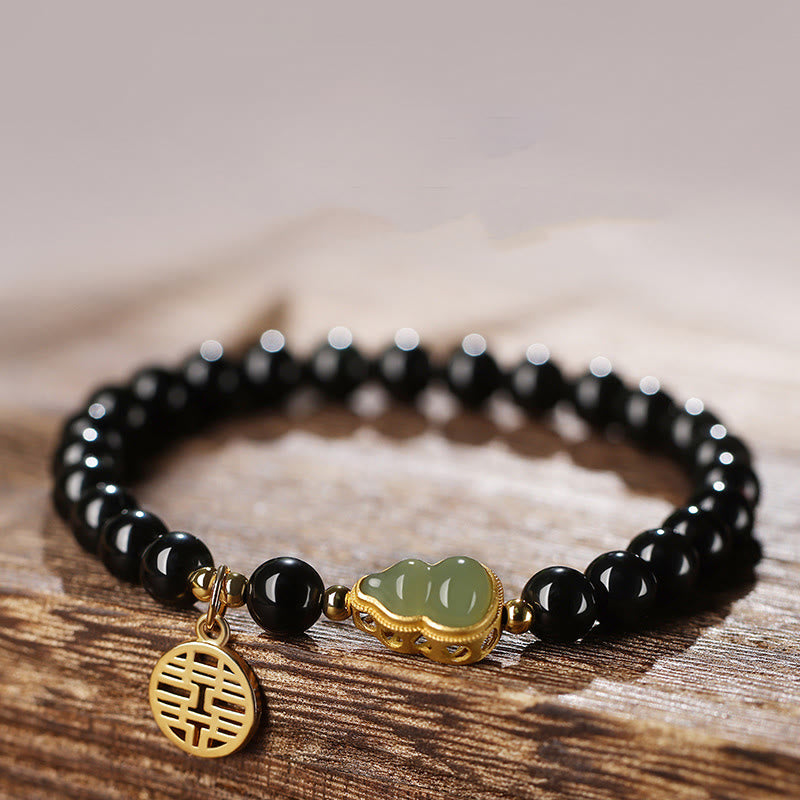 Buddha Stones Armband van natuurlijke zwarte obsidiaan Hetian jade, dubbel geluk en kracht. - 10mm - image 0