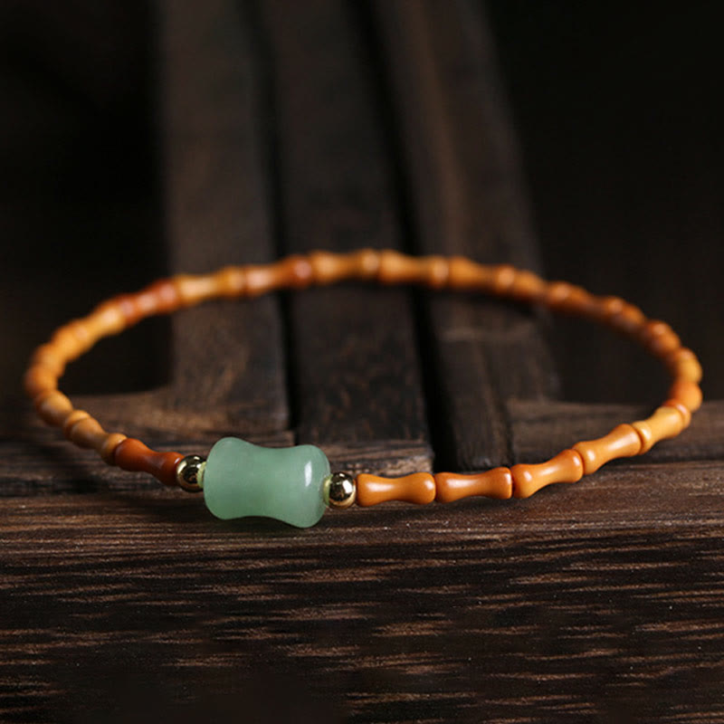 Buddha Stones Natuurlijke olijfpitgroene aventurijn bamboe Armband - image 4