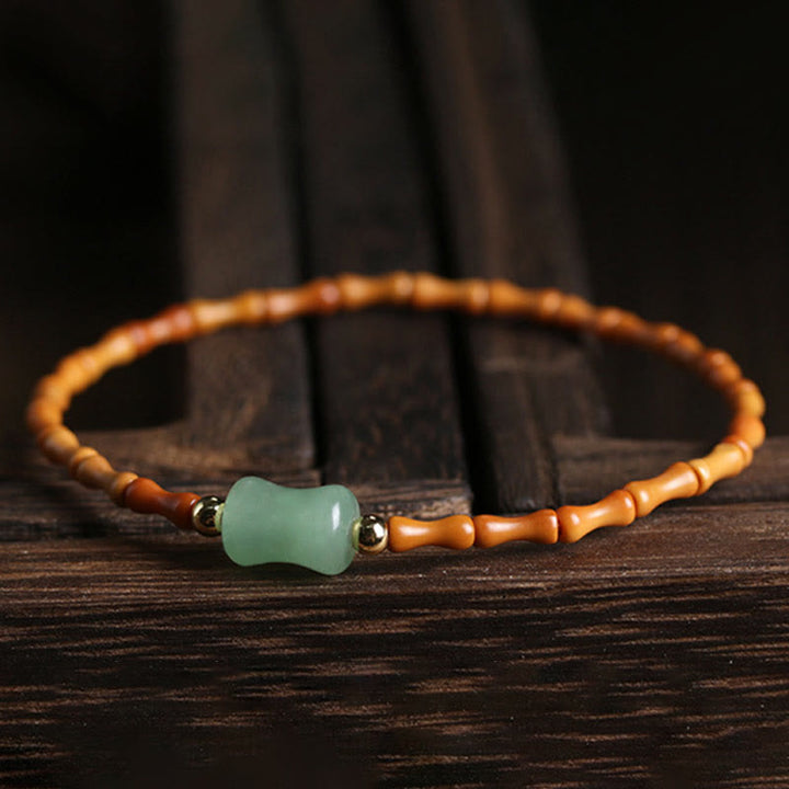 Buddha Stones Natuurlijke olijfpitgroene aventurijn bamboe Armband - image 4