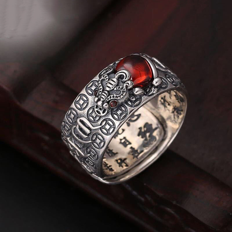 Buddha Stones Genstone PiXiu Feng Shui Kikker Vajra Dorje Hart Soetra Rijkdom Verstelbare Ring - image 2
