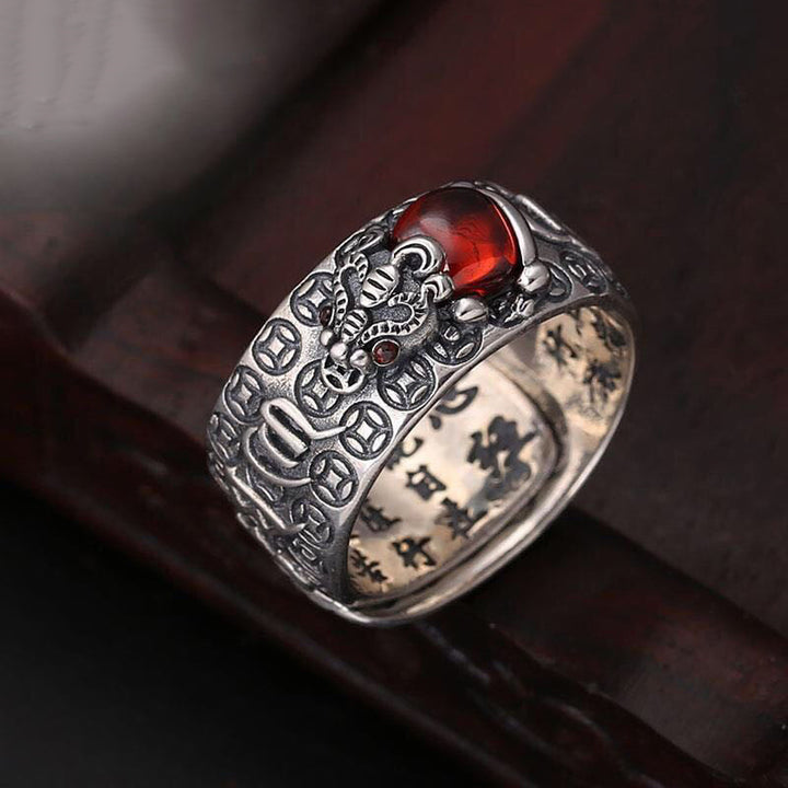 Buddha Stones Genstone PiXiu Feng Shui Kikker Vajra Dorje Hart Soetra Rijkdom Verstelbare Ring - image 2