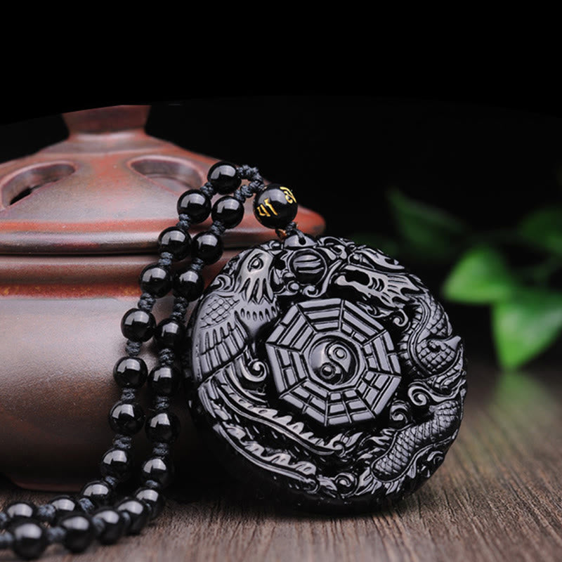 Buddha Stones Bagua Draak Feniks Obsidiaan Vervulling Hanger Ketting - image 4