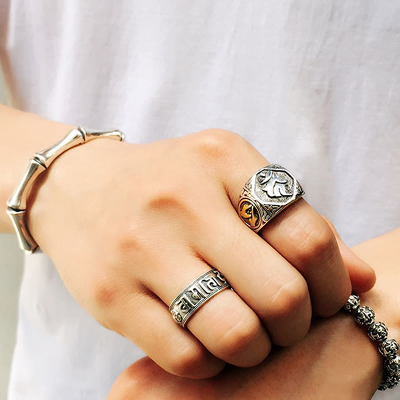 Buddha Stones Verstelbare Ring van 925 sterling zilver met gegraveerd Sanskriet-motief ter bescherming. - image 26