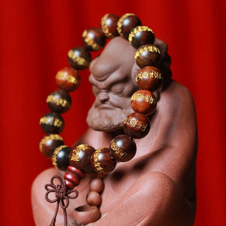 Buddha Stones Tibetaanse rozenhouten Armband met gravure van de Hartsoetra, symbool van genezing. - image 7