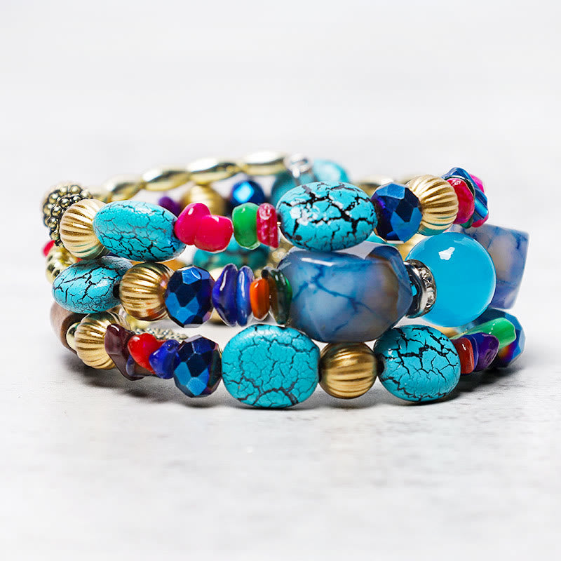 Buddha Stones Armband met meerdere lagen onregelmatige turkooizen agaatkralen - image 1