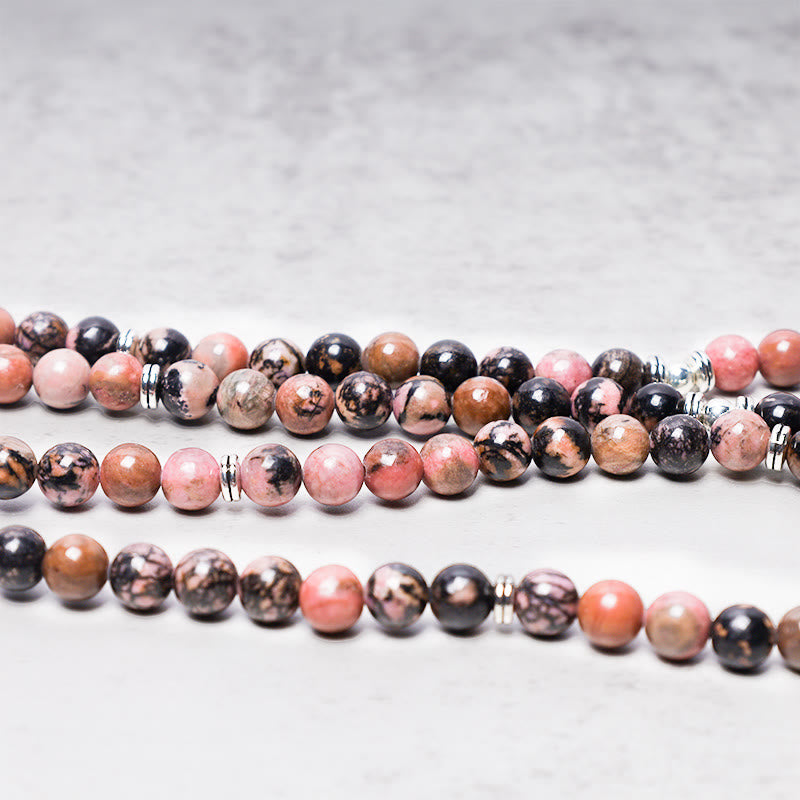 Buddha Stones 108 Mala kralen, rhodoniet, lotus, compassie- Armband - image 3