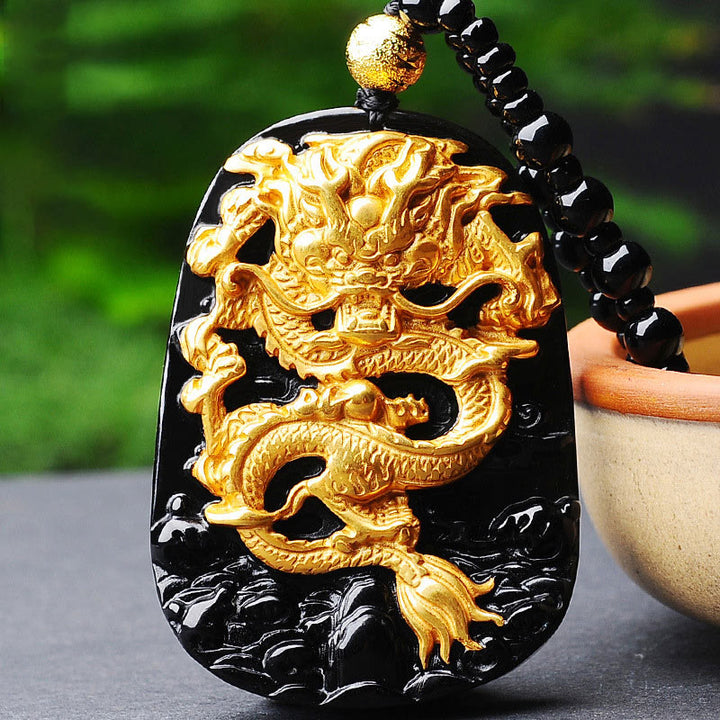 Buddha Stones 18k vergulde gelukshanger met draak en Ketting - image 0