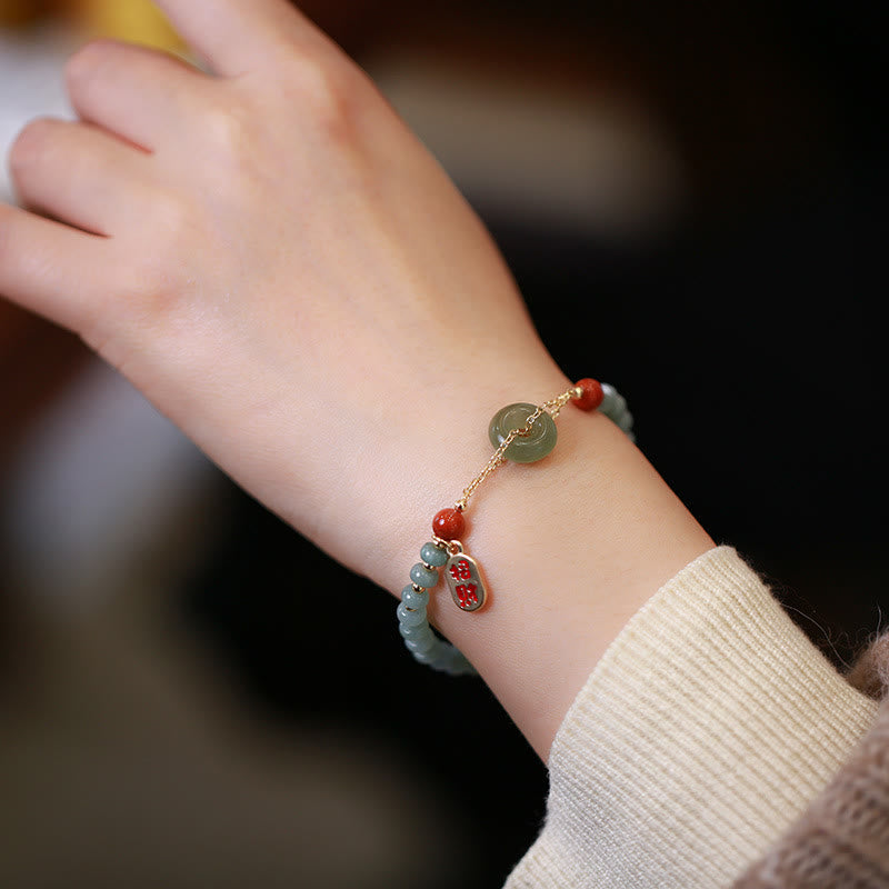 Buddha Stones Natuurlijke Hetian jade rode agaat vredesgesp Armband - image 1