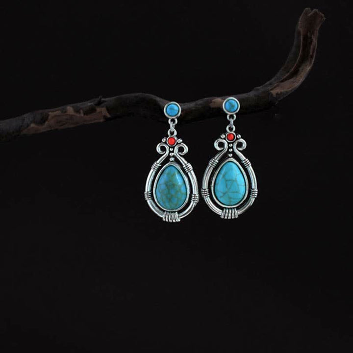 Tibetaanse vintage turquoise waterdruppel oorbellen met Oorbellen - image 4