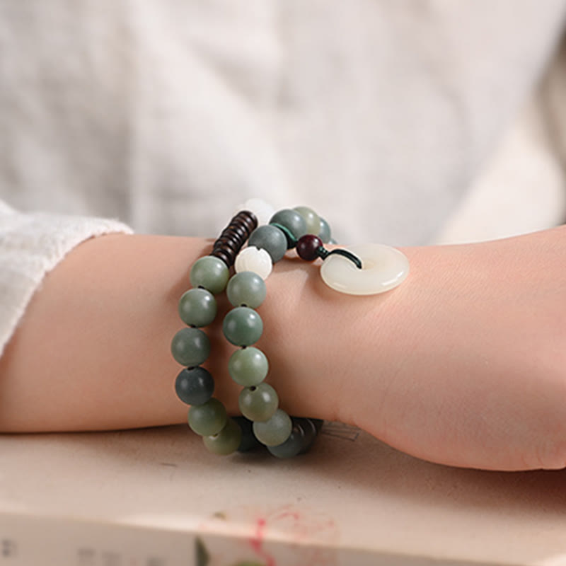 Buddha Stones Cyaan Bodhizaad Lotus Jade Vredesgesp Wijsheid Dubbele Armband - image 4