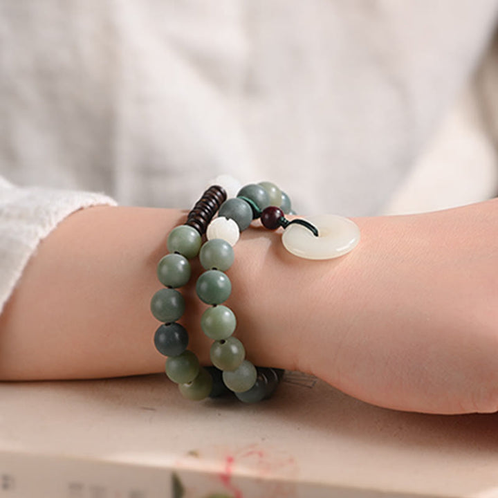Buddha Stones Cyaan Bodhizaad Lotus Jade Vredesgesp Wijsheid Dubbele Armband - image 4